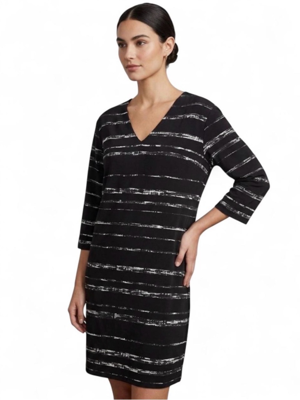 $345 - Vince 100% Silk Painterly Stripe Shift Dress | Size: Small
